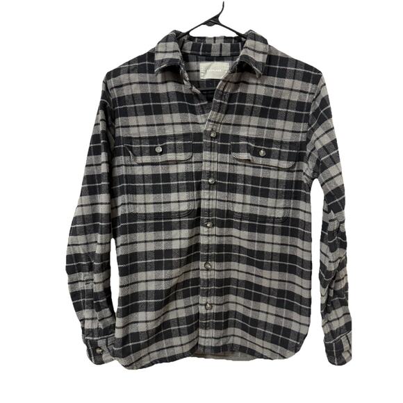 EVERLANE Men’s Black & Gray Cotton Plaid Button Up Shirt Long Sleeve Size Small - Picture 1 of 10